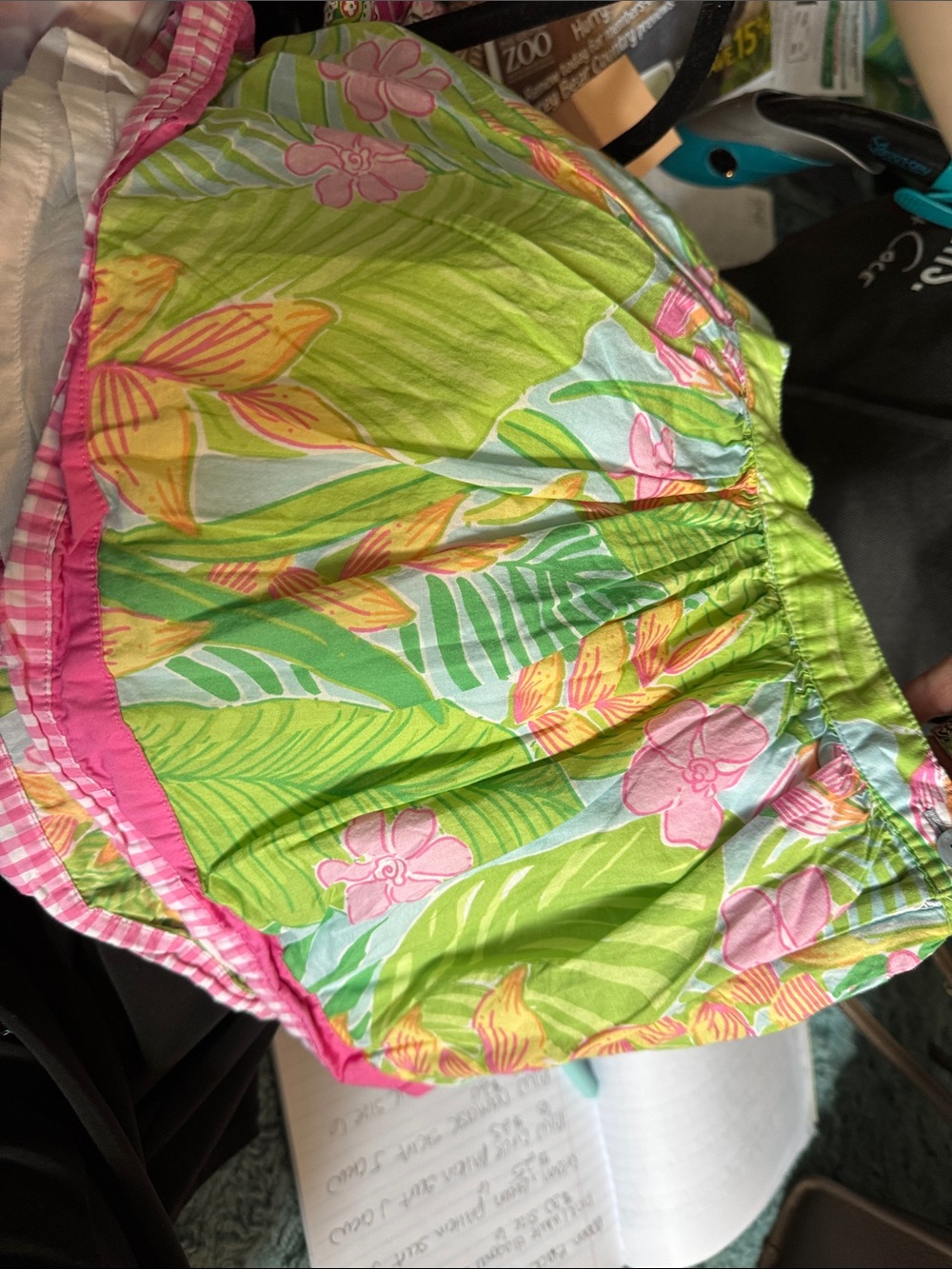 Lilly Pulitzer Lime Green Tropical Floral Athletic Shorts with Pink Trim